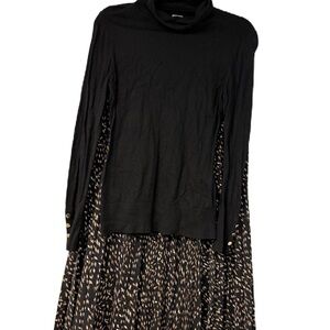 Women’s xl Chic Black turtleneck with Patterned pleated maxi Skirt set